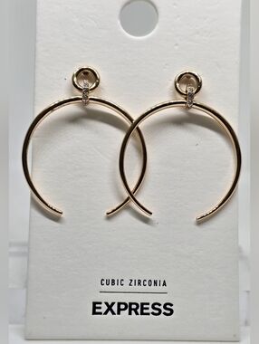 Express Gold Open Hoop Earrings with CZ Accents